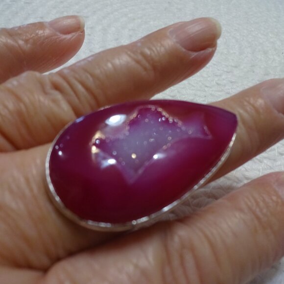 Gorgeous PINK BOTSWANA AGATE Handmade Sterling 925 Ring Size 11.25 #829C - Picture 2 of 3
